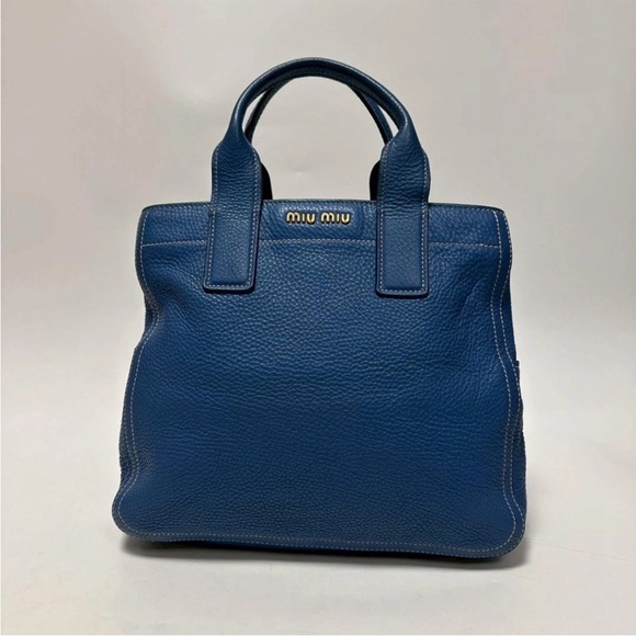 Miu Miu Royal Blue Leather Tote - Picture 2 of 11